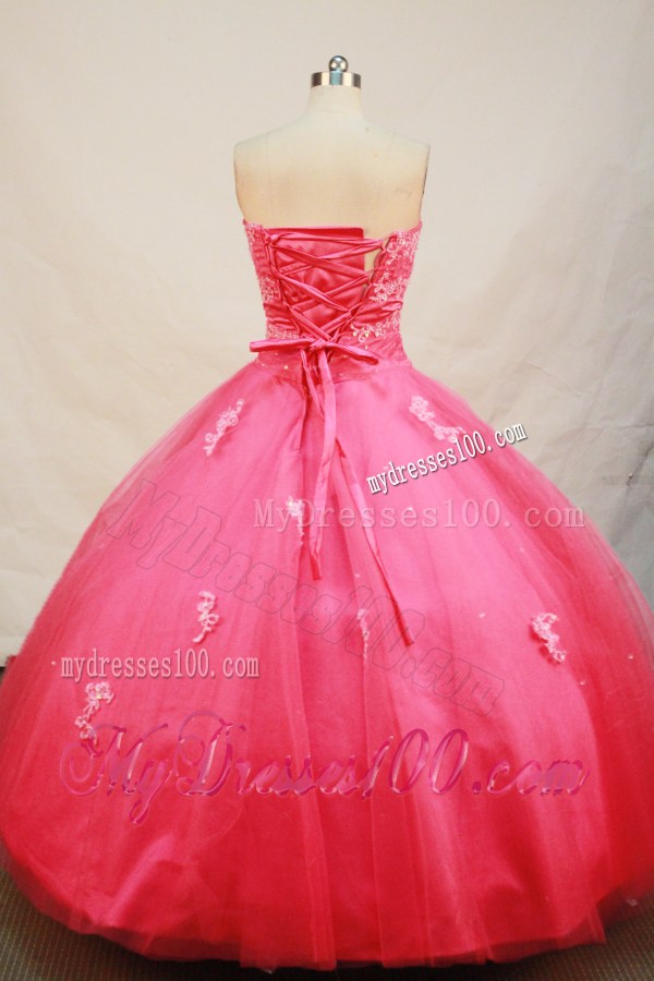 Hot Pink Sweetheart Sweet 15 Dress Edged with Lace Appliques